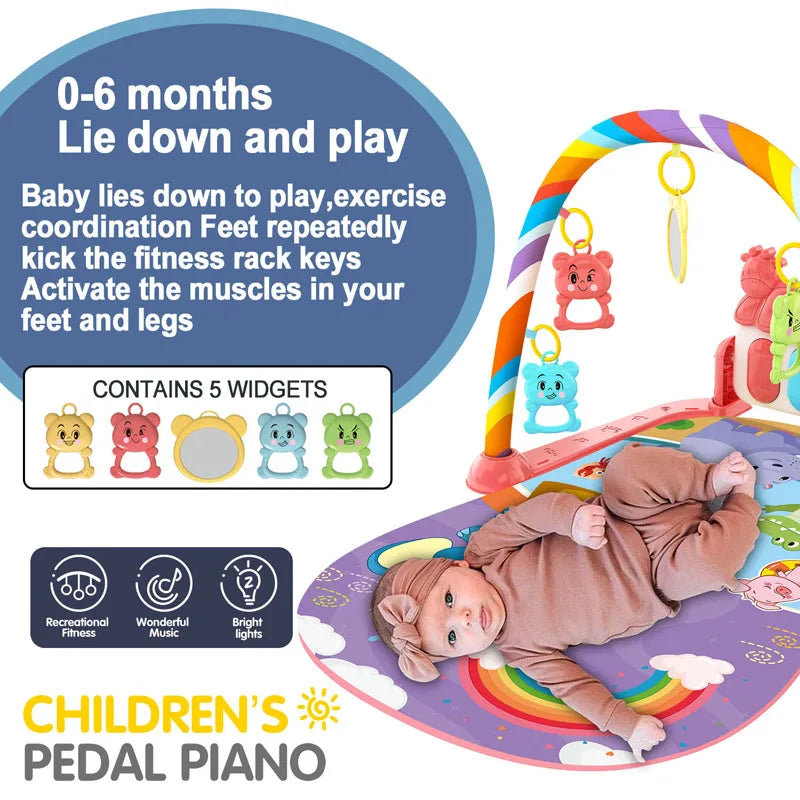 Alfombra de gimnasio para actividades musicales para bebé, alfombra para recién nacido, Pedal, teclado de Piano, estante de Fitness infantil, tapete para gatear, juguetes de regalo