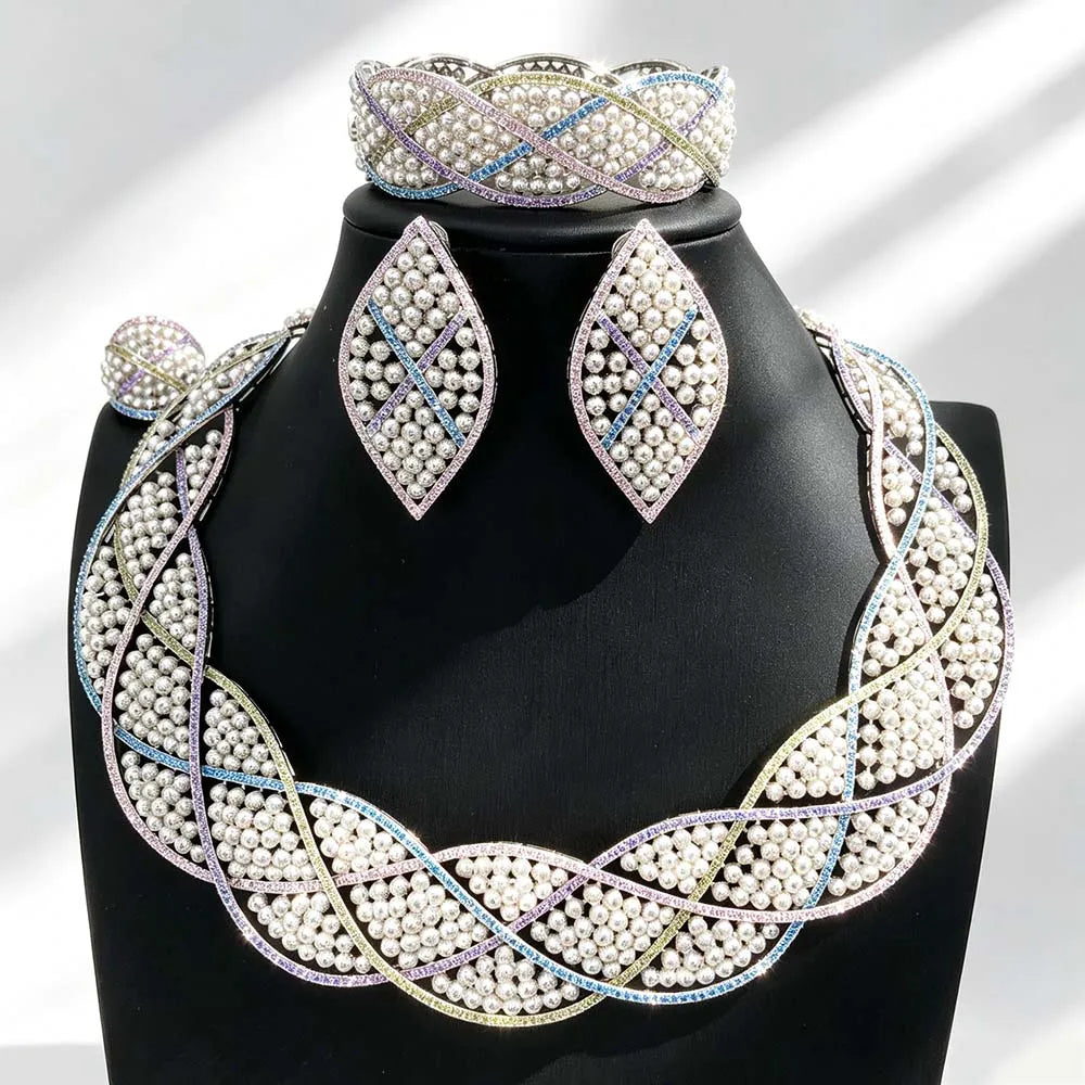 Conjunto de joyería africana de 4 piezas para mujer, para fiesta de boda, circonia cúbica, moderno, romántico, Missvikki, lujo, Dubái, nupcial
