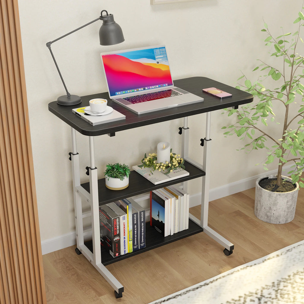ECHIGOYA Escritorio Portátil, Mesa para Laptop, Escritorio de Computadora con Repisas, Escritorio de Pie Altura Ajustable con Ruedas, Mesa para Cama de Hospital, Home Office, 60cm*40cm