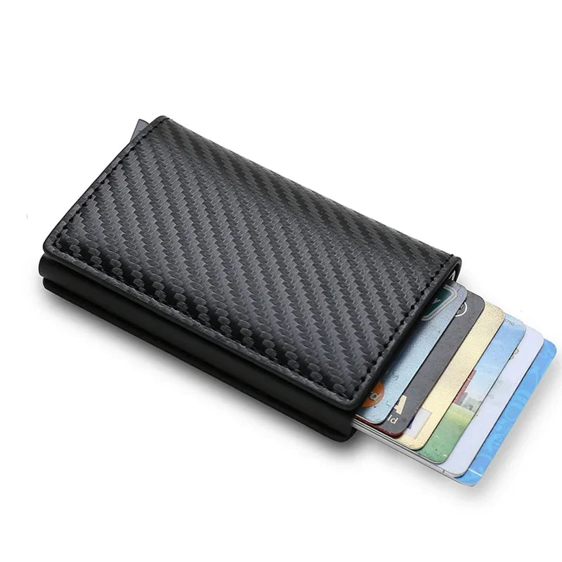 Cartera de aluminio Rfid para hombre, tarjeteros, monedero de fibra de carbono para hombre, cartera inteligente delgada de negocios, tarjetero de crédito, funda, soporte para notas