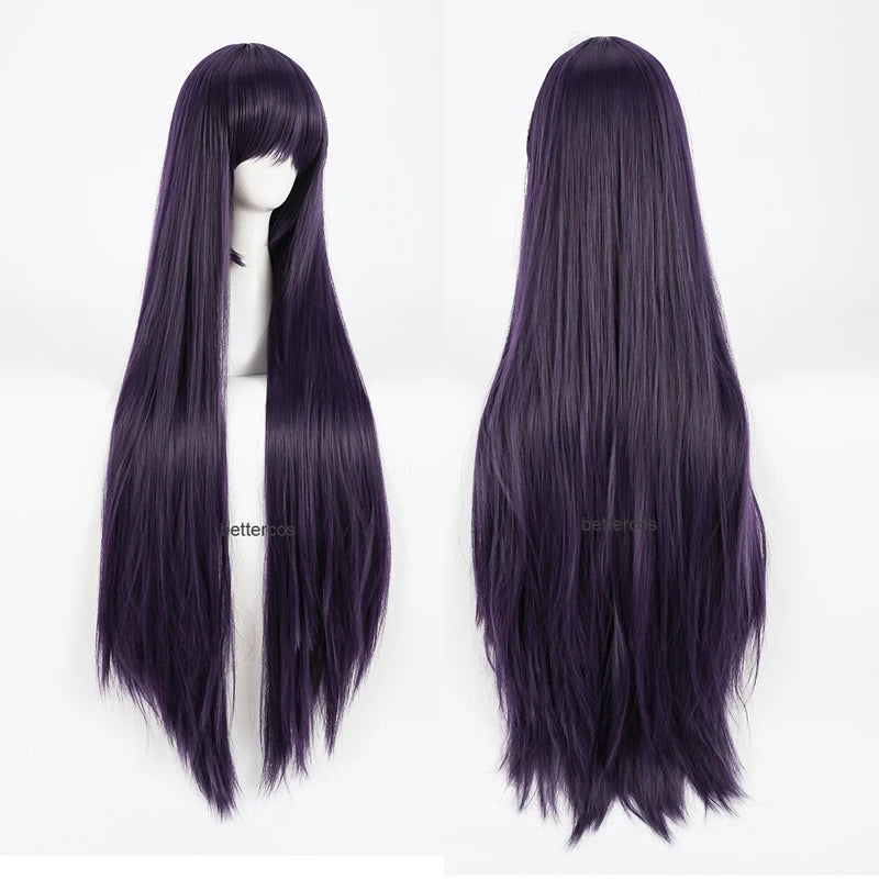 Inu x Boku SS Ririchiyo Shirakiin Riricho pelucas de Cosplay 100CM de largo púrpura negro peluca de pelo sintético resistente al calor + gorro de peluca