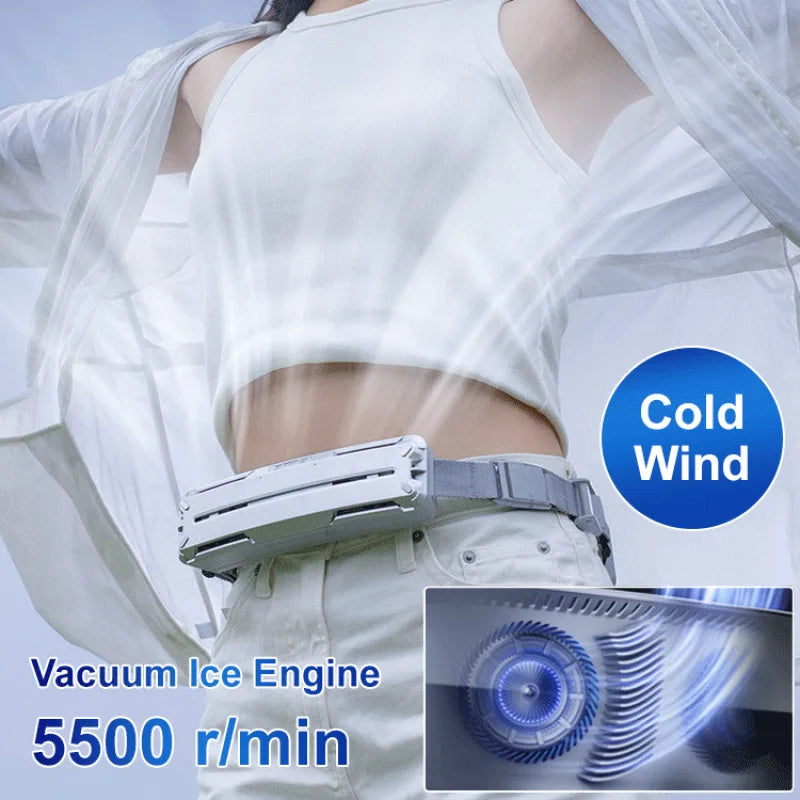 Mini ventilador pequeño Usb portátil multifuncional, ventilador de cintura colgante ajustable de 3 velocidades, ventilador de refrigeración recargable para exteriores, ventilador con correa de hielo