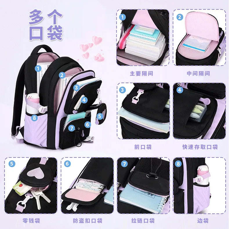 Mochila escolar con estampado de amor, estuche para lápices, bolsa de almuerzo, juego de tres piezas, tela de nailon impermeable, mochila de moda para niños, niñas y adolescentes.