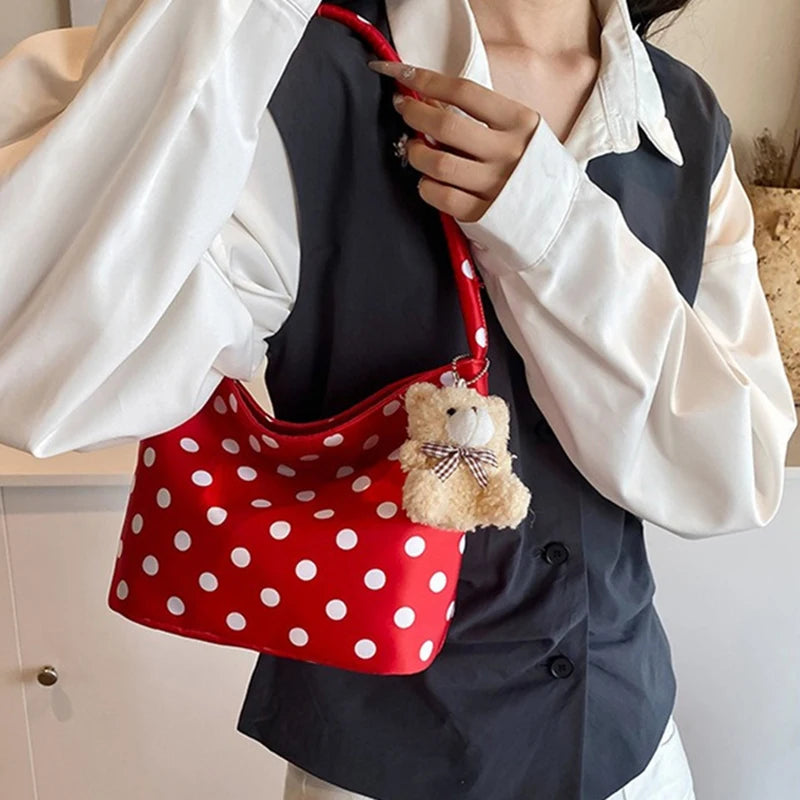 1 bolso de hombro de lunares de Color puro, bolsos de moda para mujer, bolsos de cubo Retro Chic, bolso de mano de estilo coreano a la moda