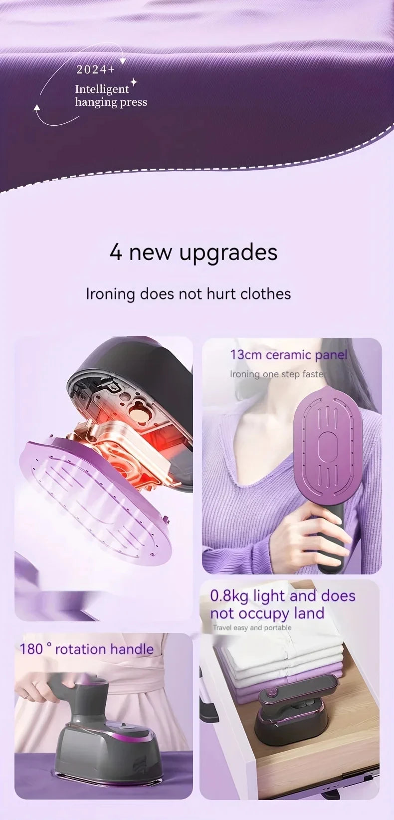 Plancha de vapor portátil para dormitorio, plancha colgante para el hogar, plegable para viajes fáciles, vestidor y planchado rápido de ropa