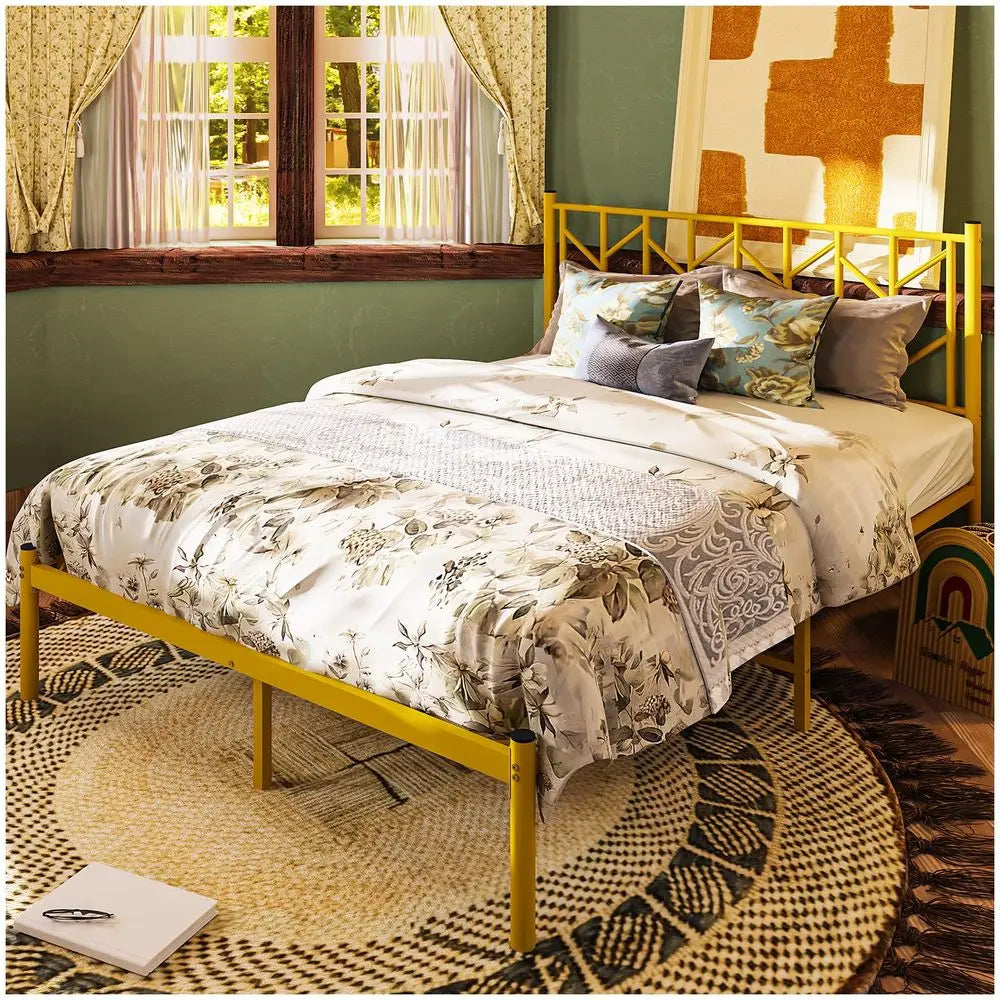 Base de Cama Matrimonial, Base de Cama Matrimonial con Metal, Cama Matrimonial con Cabecero de Metal, Bases de Cama con Soporte de Láminas