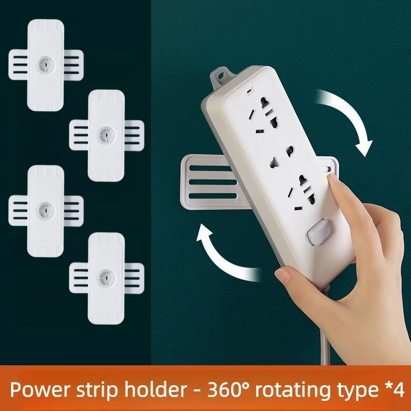 Soporte montado en la pared, fijador de enchufe sin perforaciones, fijador de enchufe autoadhesivo, soporte para regleta de alimentación, estante organizador de cables