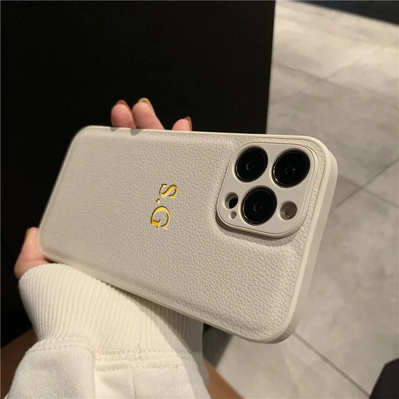 Funda Personalizada para iPhone 17 Pro Max 16 15 14 Plus 13 12 11 17Air, de Cuero PU de Lujo, con Iniciales y Nombre Personalizados, para Regalo