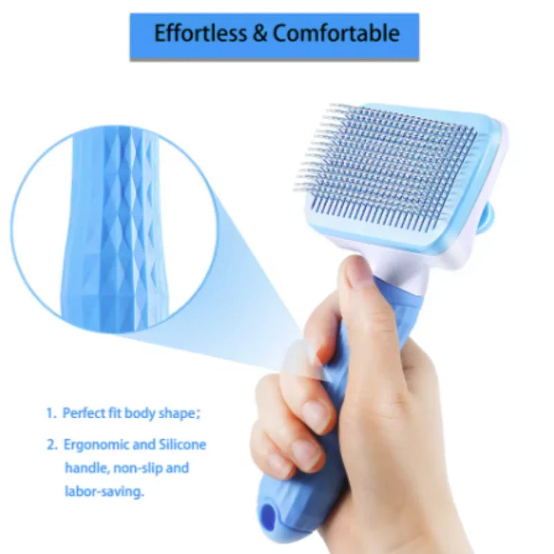 Nuevo peine de masaje para mascotas, cepillo para peinar el pelo, eliminación fácil con un clic del pelo inferior de gatos y perros para el aseo.