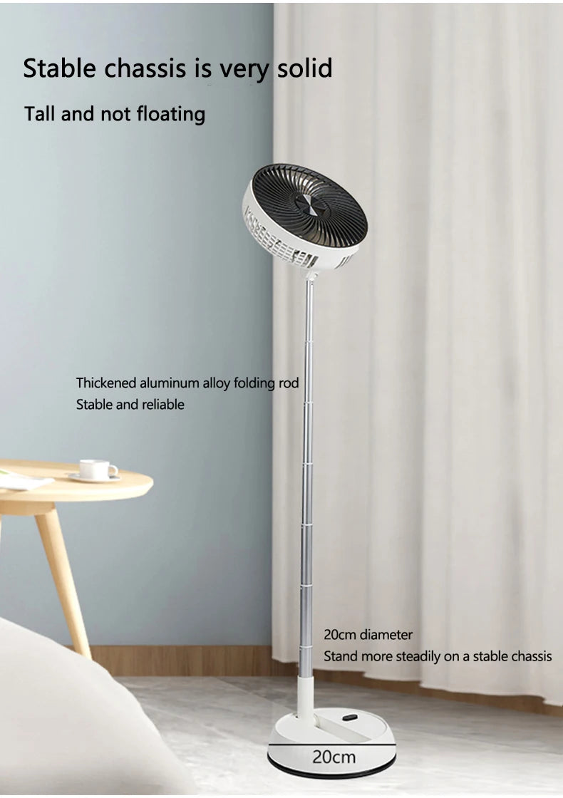 Ventilador de pie oscilante portátil con mando a distancia, ventilador de escritorio plegable, ventilador de Pedestal con batería recargable para acampar