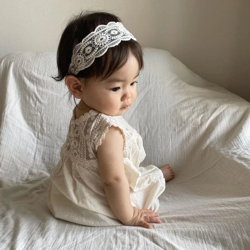 Ropa de encaje para bebé 6011B, moda de verano, ropa de una pieza de algodón tejida con flores de encaje para niña, ropa de escalada de princesa