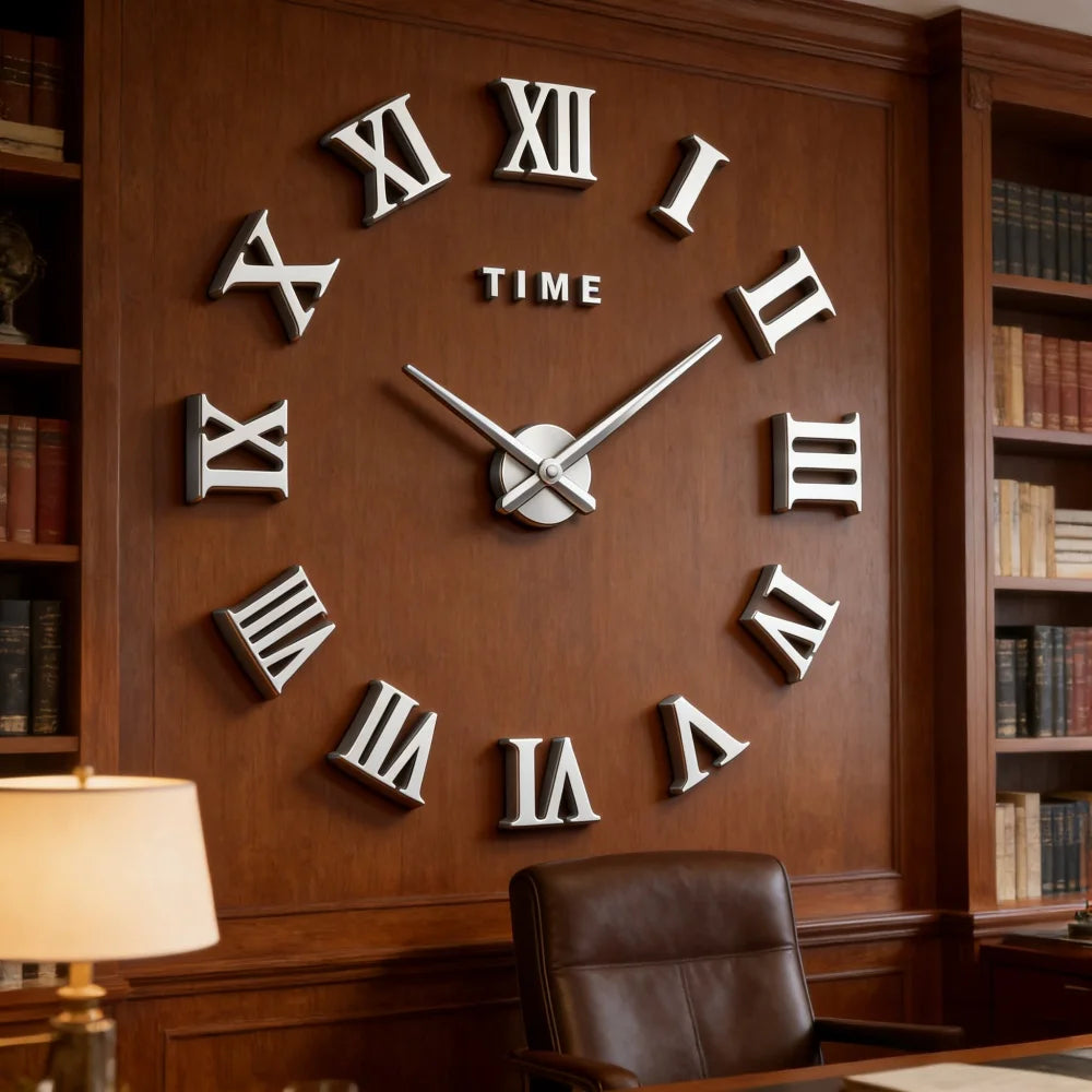 Reloj de pared con espejo acrílico de Número Romano grande 2D/3D, pegatina de moda DIY, relojes de cuarzo, reloj, decoración del hogar, pegatinas para el salón