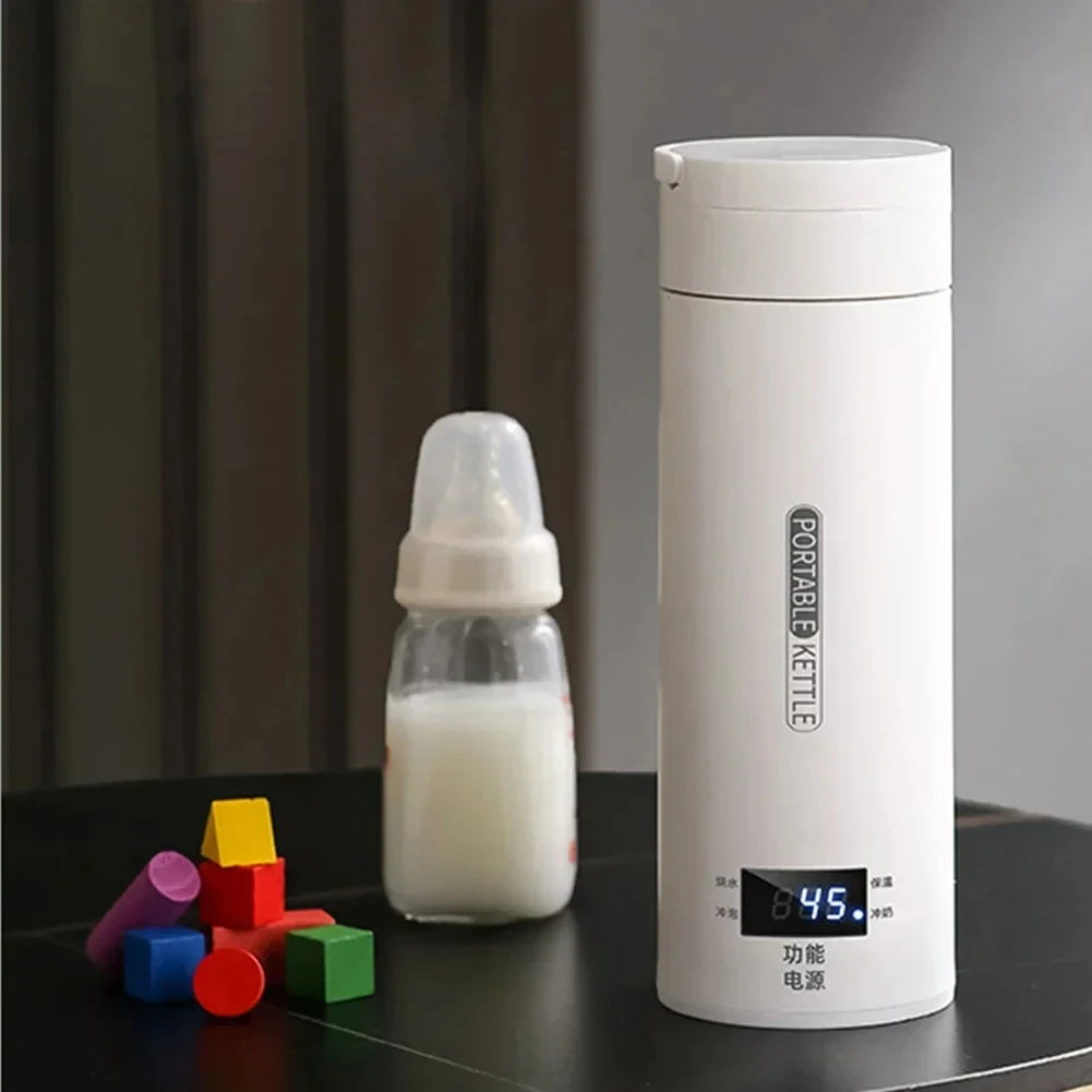 Hervidores eléctricos de 450ML, hervidor portátil para té y café, taza térmica para hervir agua de viaje, botella de agua antiescaldaduras, menú en inglés
