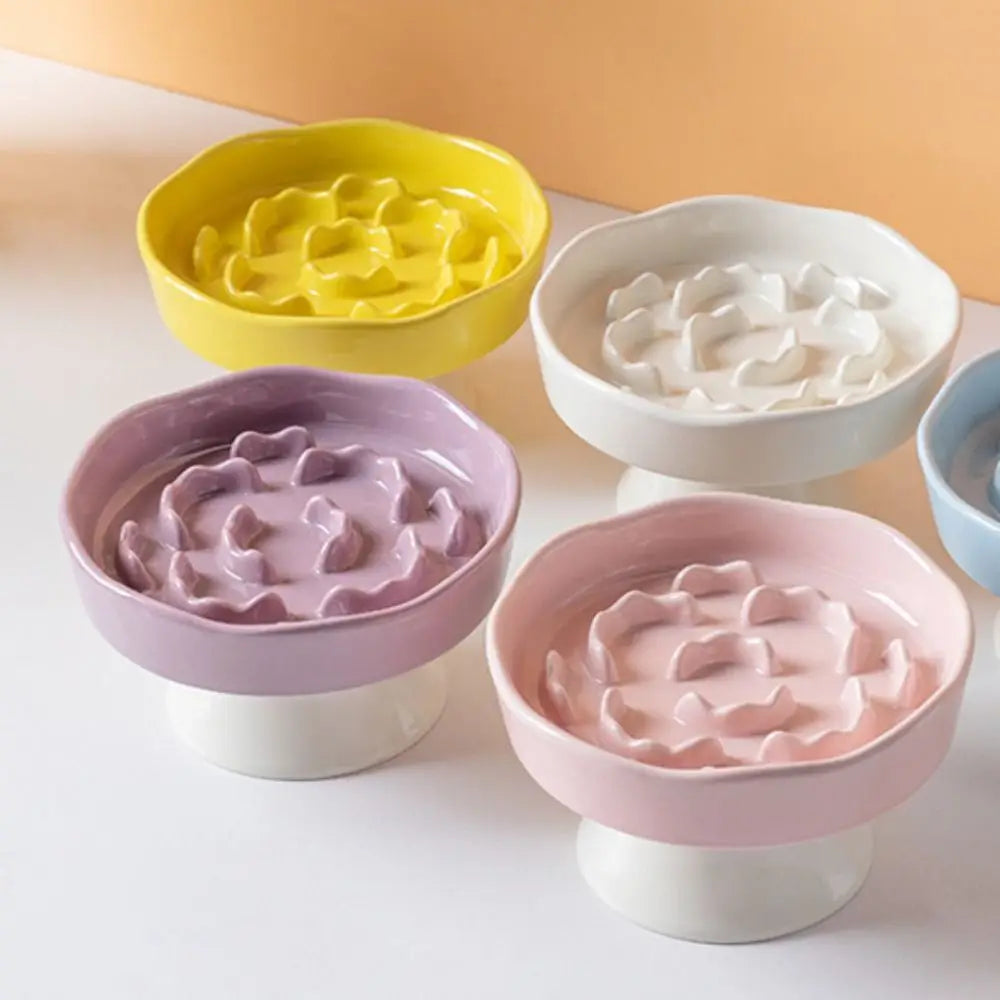 Cuenco de Cerámica para Gatos, Comedero Lento, Lindo, Multiusos, con Base Alta, Gran Capacidad, Antideslizante, Recipiente para Agua y Comida para Perros