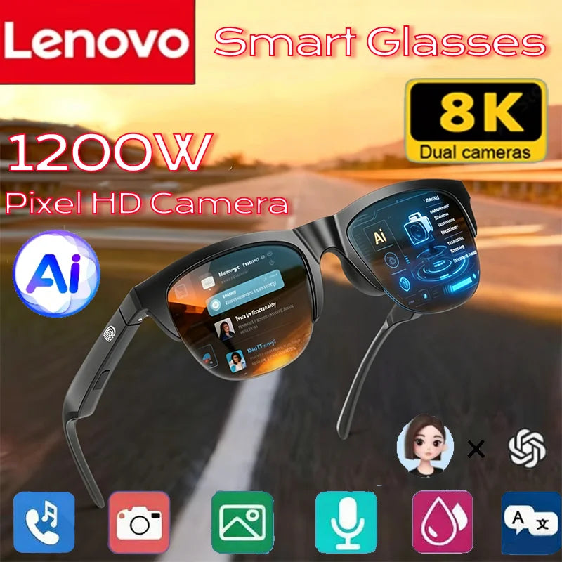 Lentes Inteligentes Lenovo 2026 con IA, Traducción IA, Llamadas Manos Libres HD, Registro de Chat IA, Reproducción de Música, Lentes de Sol Inteligentes 8K