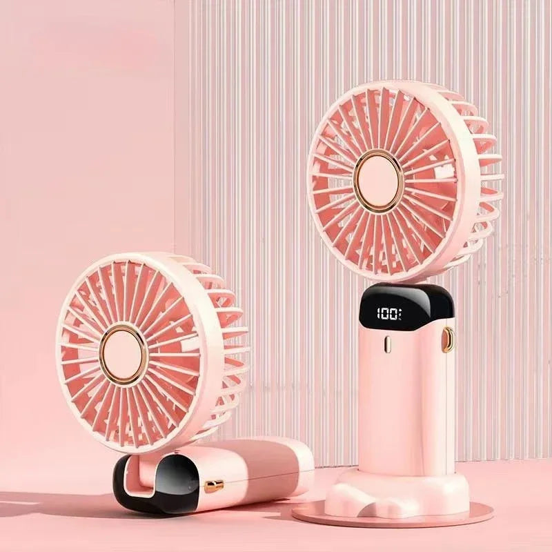 Ventilador recargable personal portátil de mano con pantalla digital LED 90 ° Ventilador recargable ajustable, mini aromaterapia de viento de 5 velocidades