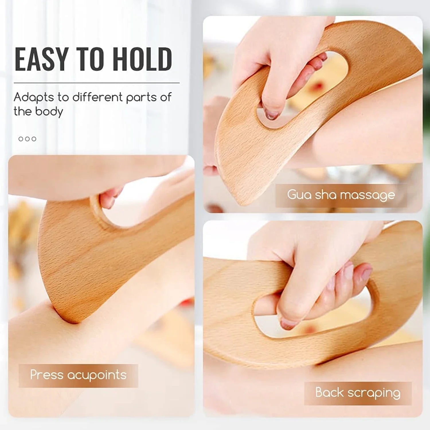 Masajeador de drenaje linfático, herramienta Gua Sha de madera para masaje corporal, raspador para anticelulítico, paleta Gua Sha, 2 uds.