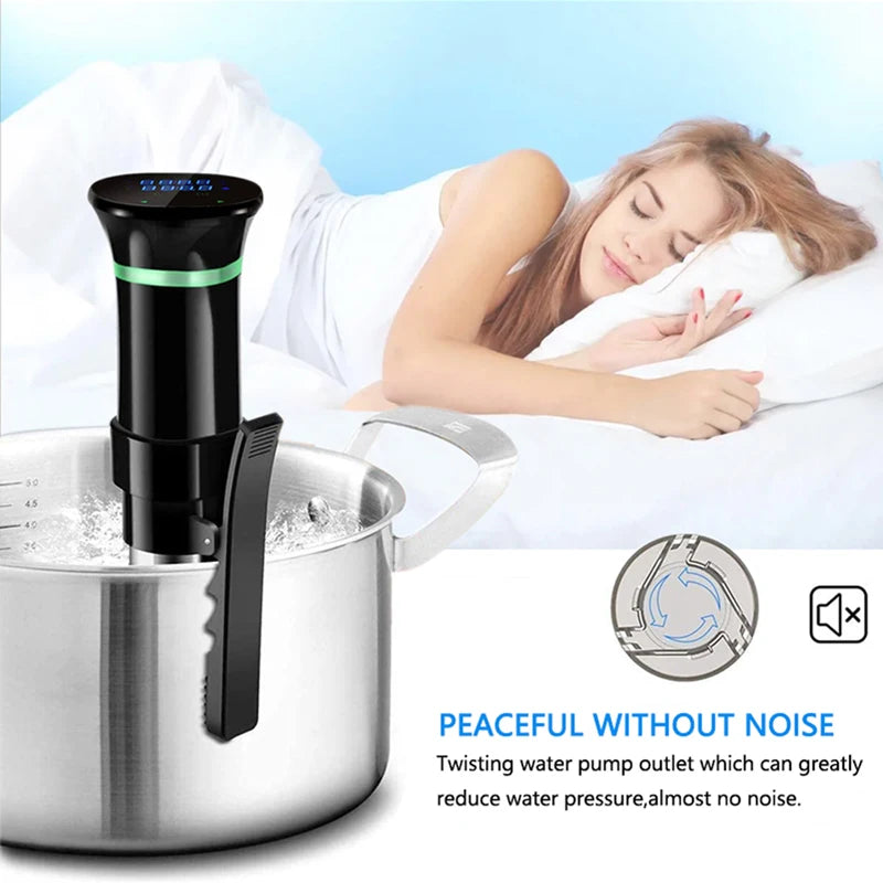 Sous Vide WIFI 1100W de alta potencia con función de olla de cocción lenta Temporizador de 99 horas y cocción al vacío de precisión, ±0,1 ° C Contraste de temperatura
