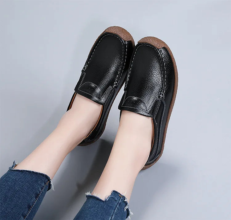 Zapatos informales De cuero genuino para Mujer, zapatillas De ocio, mocasines sin cordones De marca De lujo para Mujer, mocasines suaves para Mujer, Zapatos De Mujer