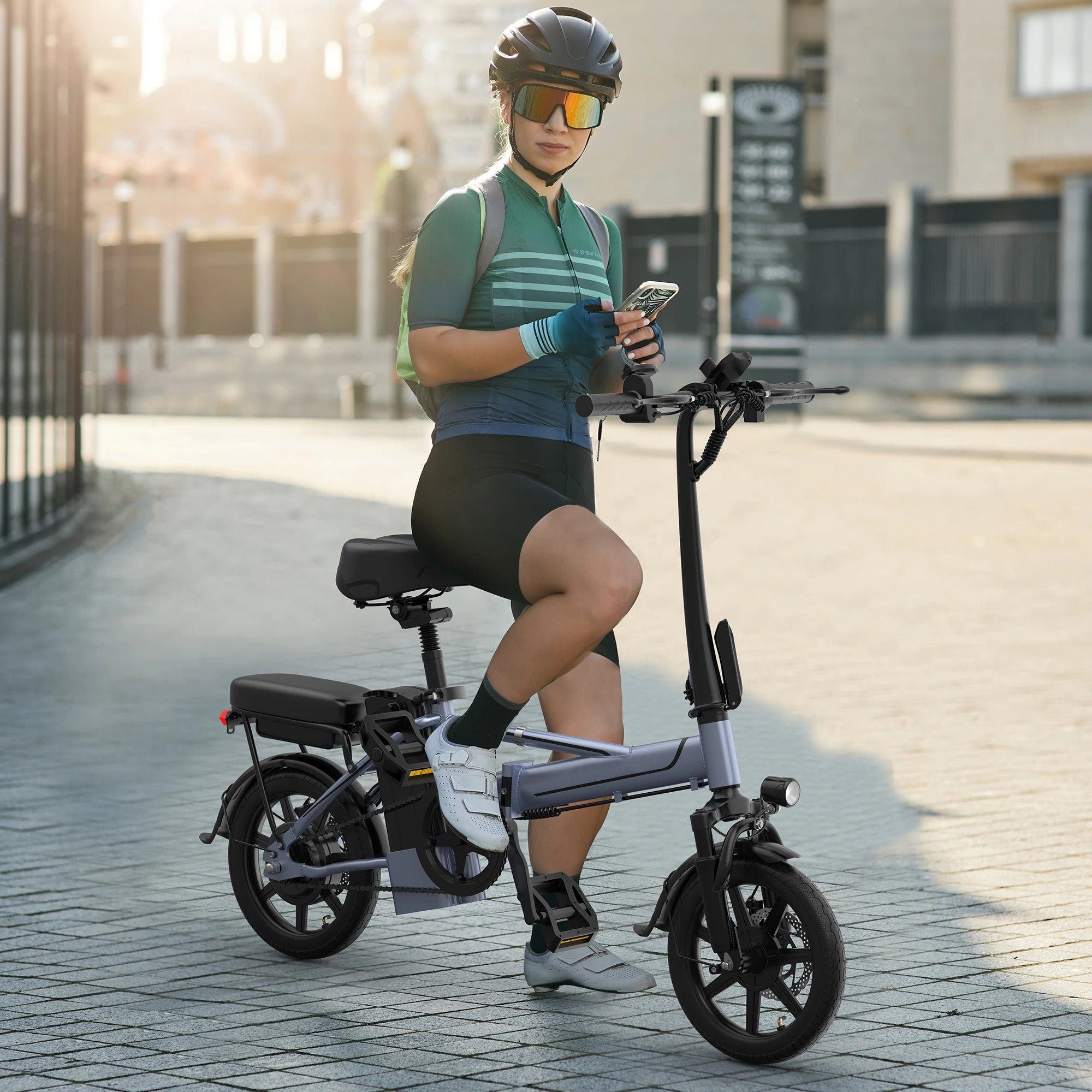 Bicicleta Eléctrica Plegable E14 de 500W para Adultos, 22MPH, 38 Millas, 14 Pulgadas, con Cuadro Plegable y Cesta Trasera, Bicicleta Eléctrica Urbana, Stock en la UE