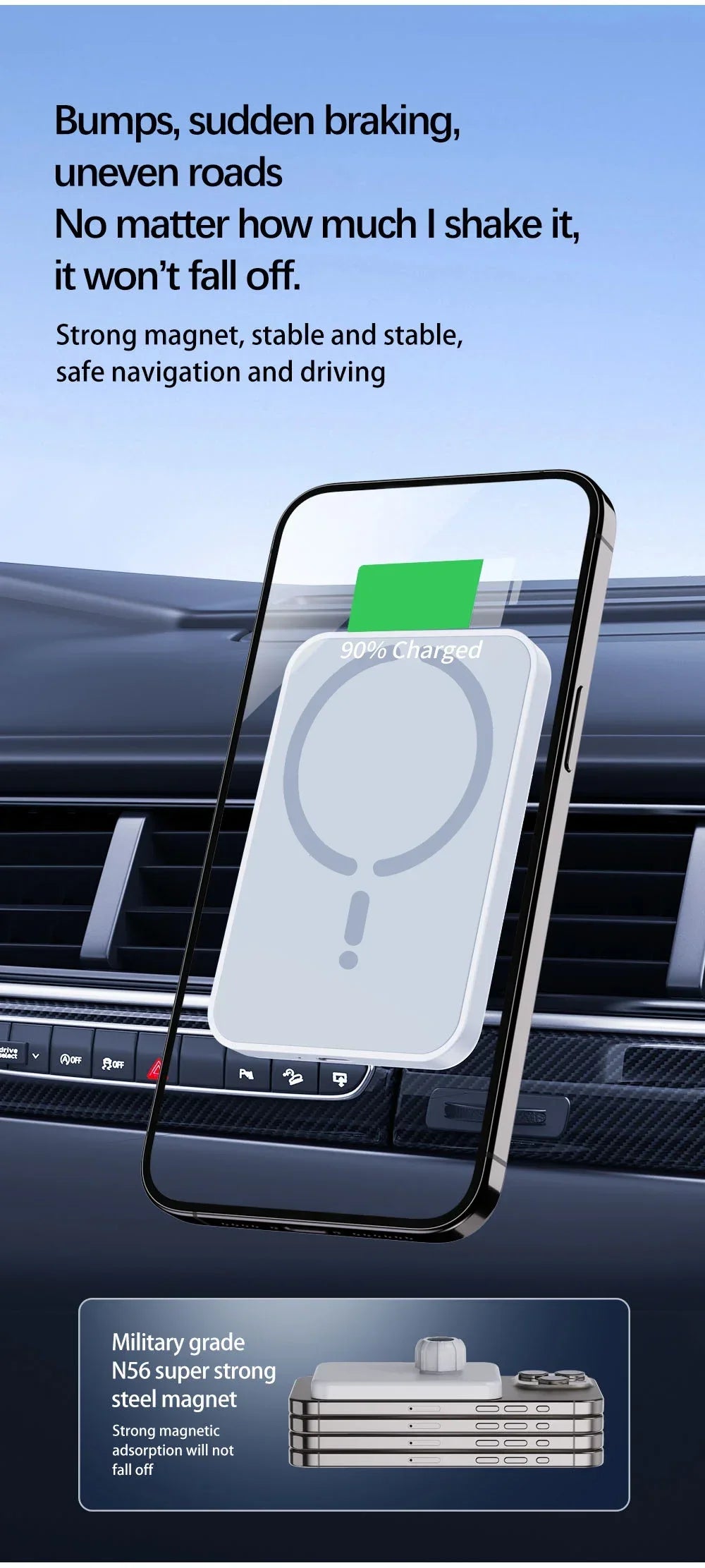 Cargador Inalámbrico Magnético para Coche, Soporte para Teléfono con Salida de Aire para iPhone 17 16 15 14 13 12 Pro Max, Estación de Carga Rápida Inalámbrica para Coche