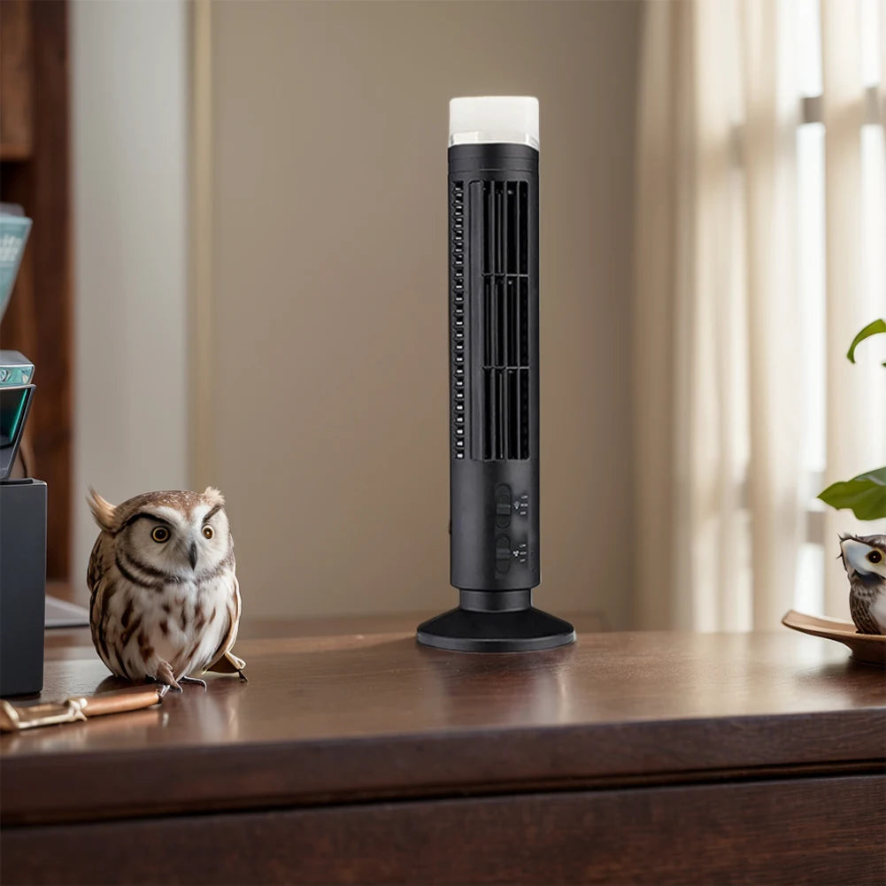 Ventilador de torre LED de 2,5 W, 38CM/33CM, sin hoja, 2 velocidades, ventilador de torre de pie, ventilador de suelo eléctrico portátil para sala de estar, dormitorio y oficina