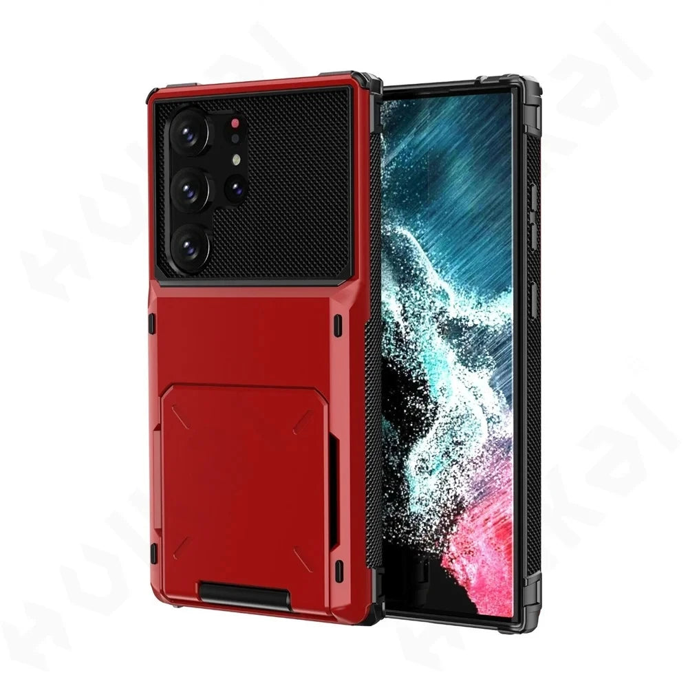 Funda con Tarjetero para Samsung Galaxy S26 Ultra S25 S24 S23 S25 FE A17 A56 A37, Funda Protectora Resistente con Ranura Oculta para Tarjetas