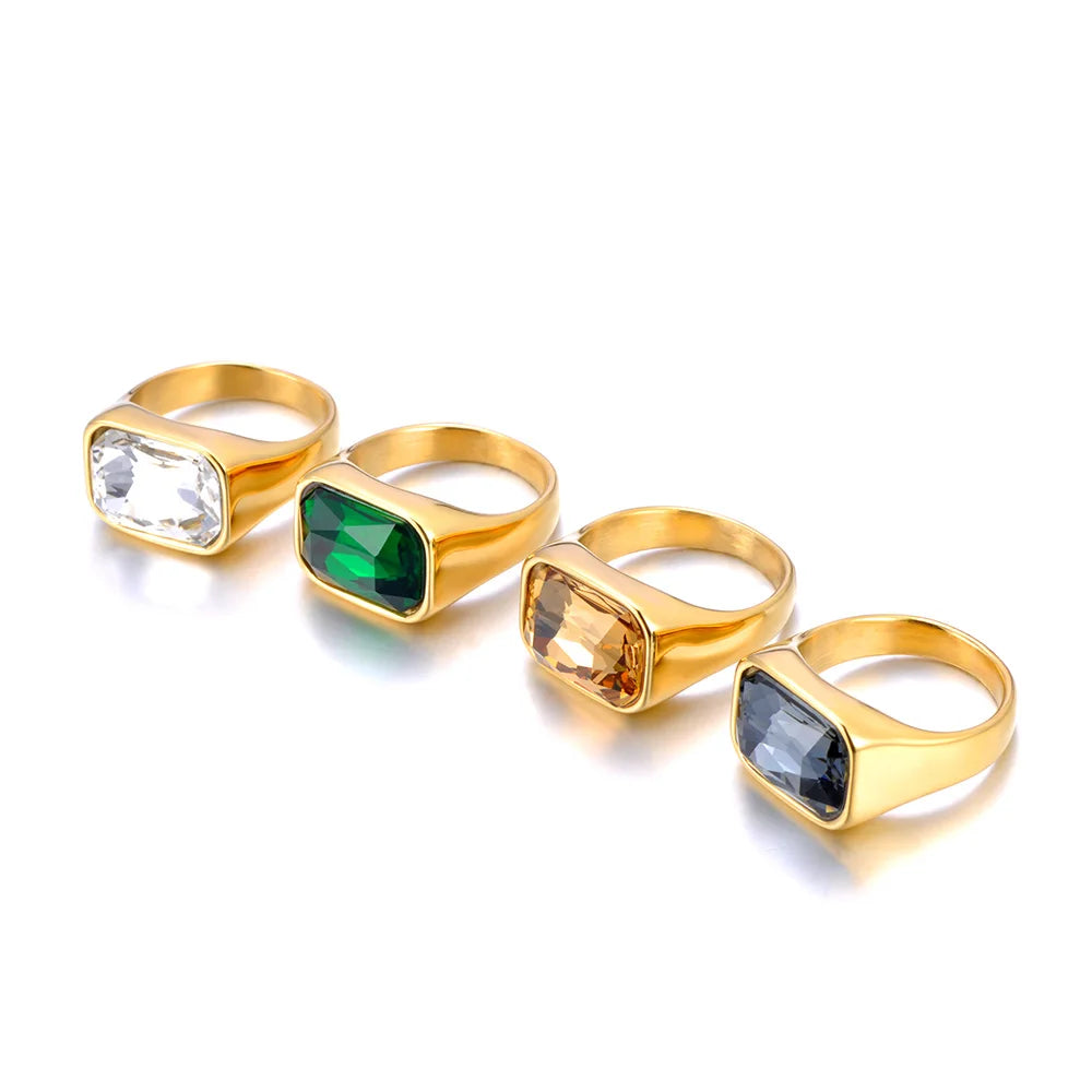 Lokaer, anillo de boda de acero inoxidable con circonita cúbica brillante de lujo, chapado en oro de 18 quilates PVD, joyería resistente al agua R24007