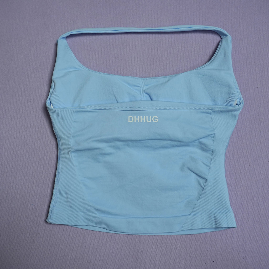 DHHUG Top deportivo para mujer, camiseta sin costuras para yoga con relleno extraíble, top deportivo sin mangas con cuello en V, para gimnasio y correr