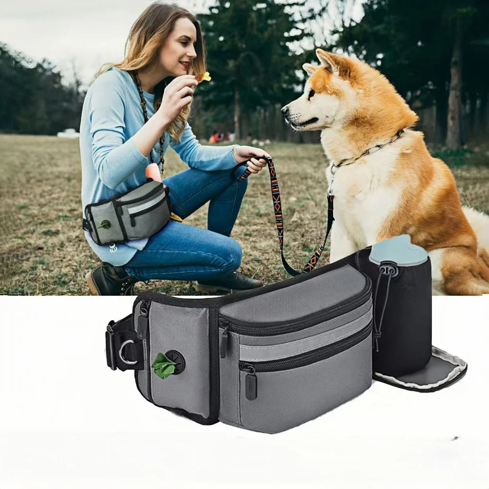 Riñonera de adiestramiento al aire libre con bolsa de golosinas de entrenamiento para perros desmontable, riñonera reflectante para caminar con mascotas, almacenamiento de correa para correr