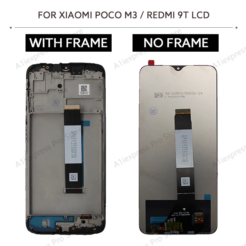 Pantalla LCD de 6,53 pulgadas para Xiaomi Poco M3 Redmi 9T LCD MONTAJE DE digitalizador con pantalla táctil con marco M2010J19CG piezas de repuesto para reparación