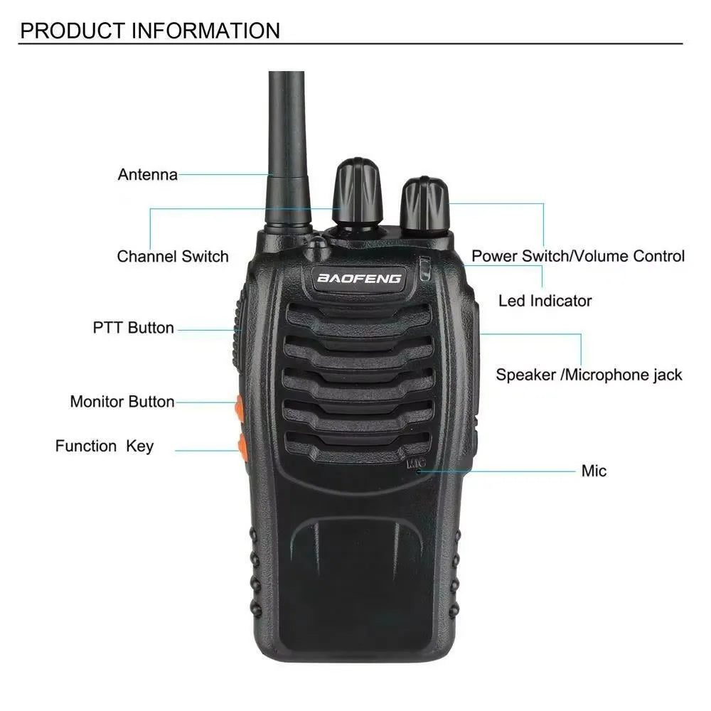 Fabricante de 2/4/6/10 unidades BF 88E Baofeng original de 5W, walkie-talkie para comunicación de larga distancia, ultra larga duración en espera, ideal para viajes por carretera