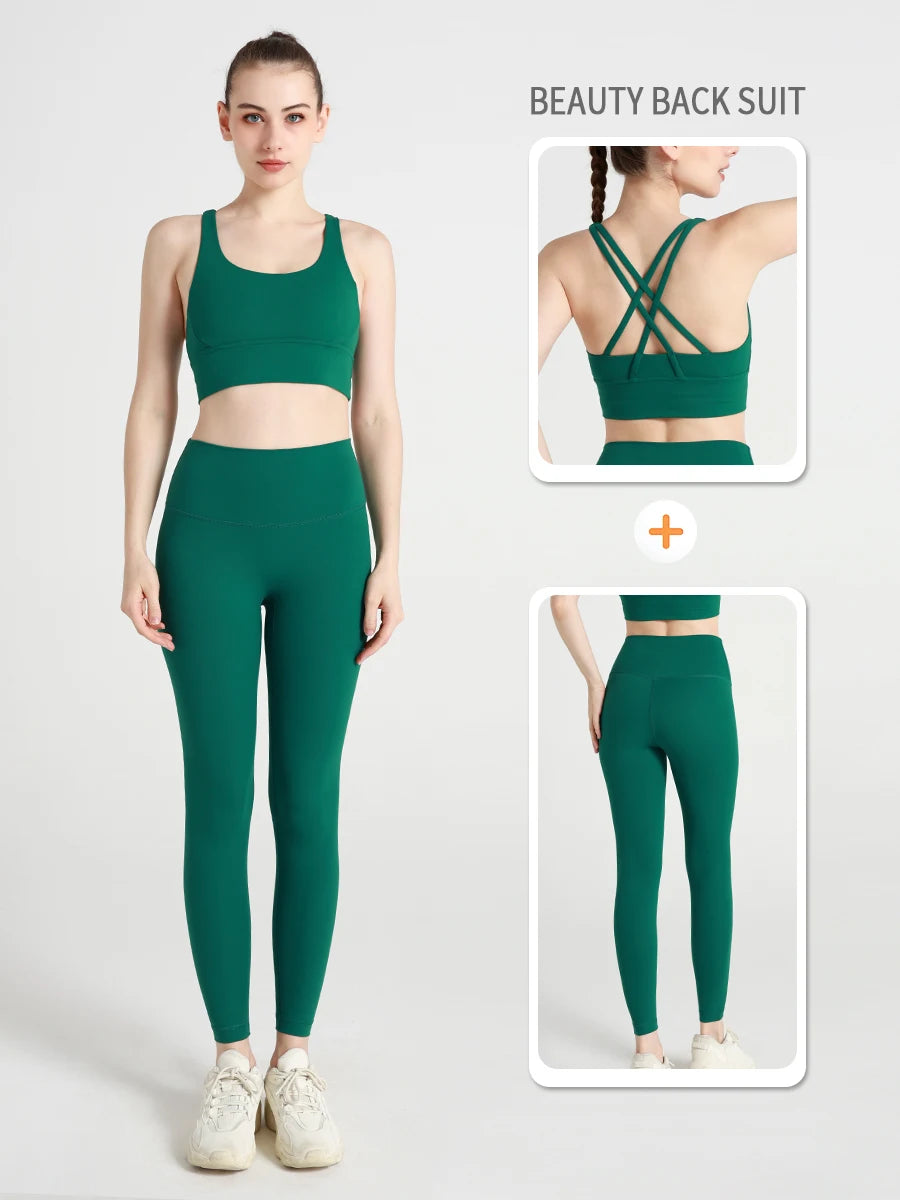 Ropa de Yoga de 2 piezas, chándal para mujer, ropa atlética, traje de Fitness para Pilates, entrenamiento de gimnasio, ropa de realce, Sujetador deportivo, traje de mallas