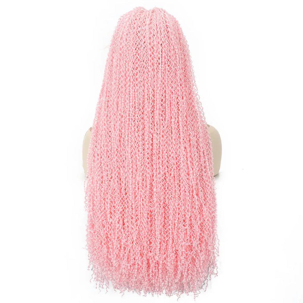 SQRDGQ Peluca de Cabello Sintético Rosa para Mujer, Pelucas Trenzadas Rizadas Profundas para Mujer, Peluca con Frente de Encaje 13*6 con Cabello de Bebé, Pelucas Baratas en Oferta