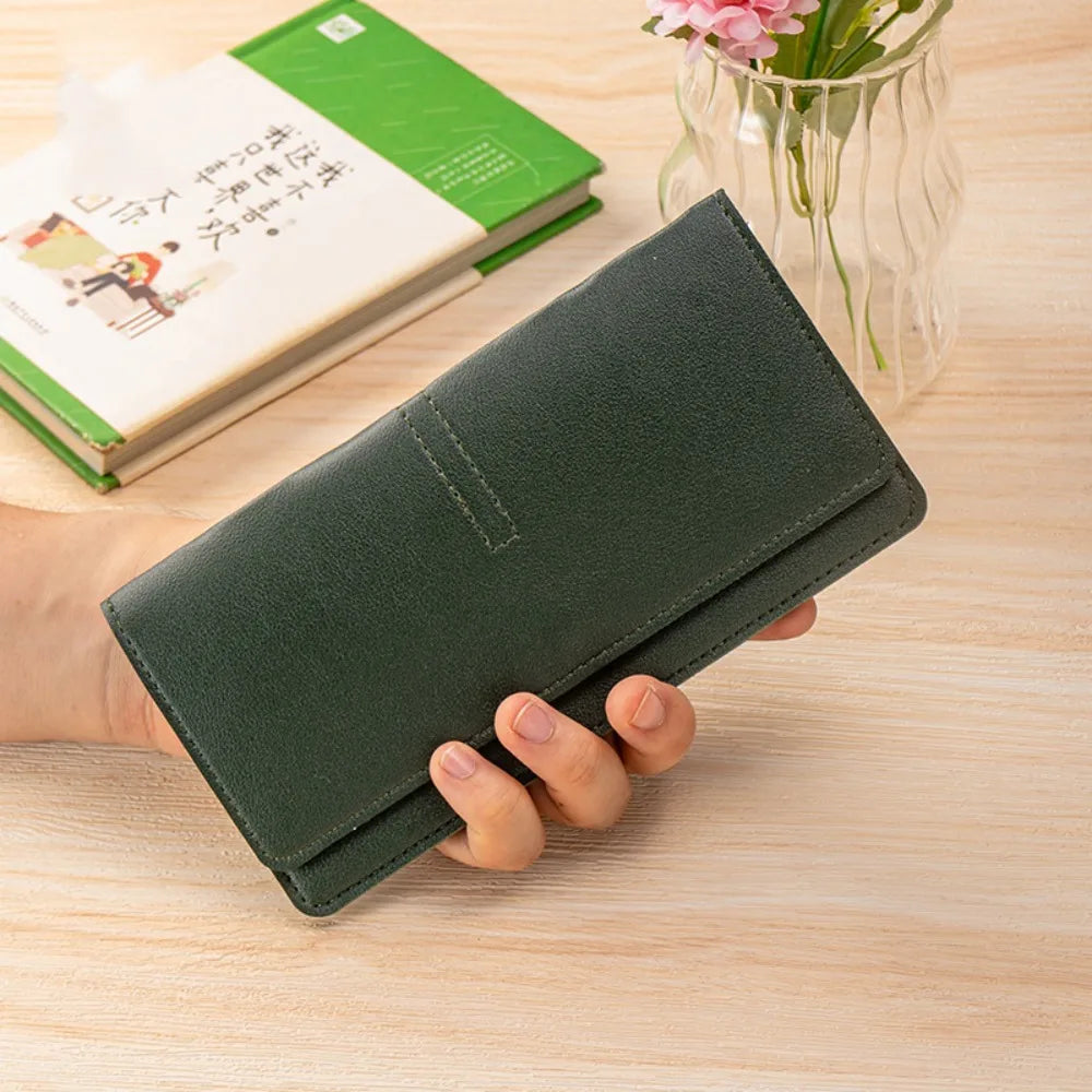 Carteras portátiles de cuero PU para mujer, carteras finas de gran capacidad de Color sólido, Mini cartera para mujer