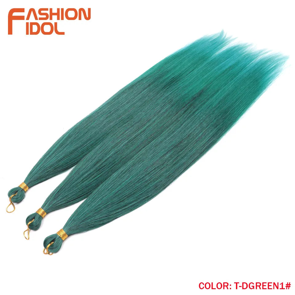 FASHION IDOL, 28 pulgadas, 300g/3 piezas, cabello liso, cabello trenzado sintético, extensiones de cabello de fibra resistente al calor, color gris ombré