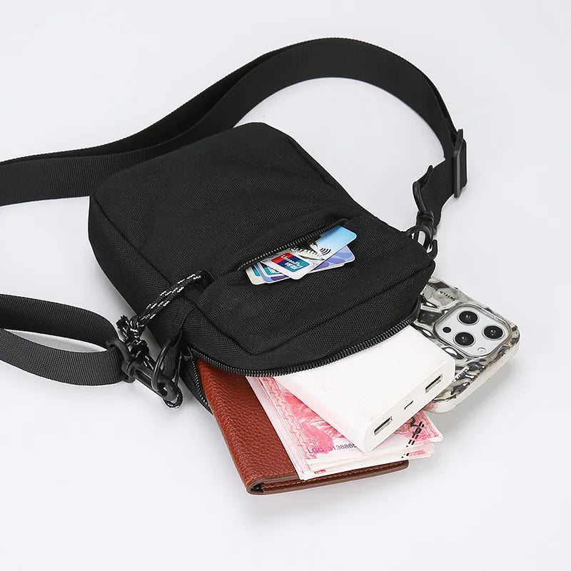 Bandolera pequeña de lona con cremallera para hombre, bolso de hombro cruzado Simple, Mini bolso para teléfono