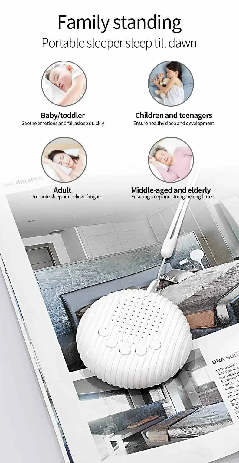 Máquina de Ruido Blanco para Bebés con 10 Sonidos Relajantes, Volumen Ajustable, Portátil, Batería Recargable Integrada