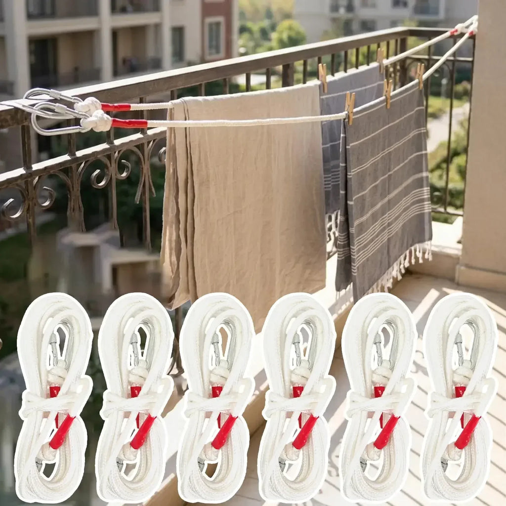 Cuerda de lavandería portátil a prueba de viento con núcleo de alambre de acero para secar ropa, ideal para camping y viajes al aire libre, con doble mosquetón.