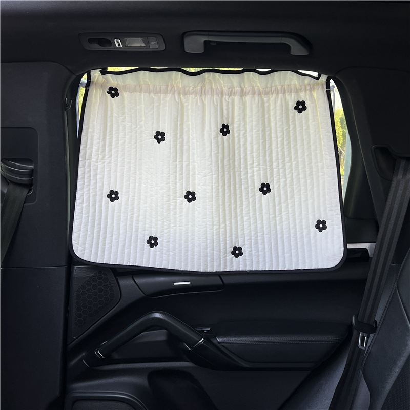 Parasol para ventana de coche de bebé, de algodón grueso bordado con dibujos animados, protección UV, ventosa, cortina deslizante instalada