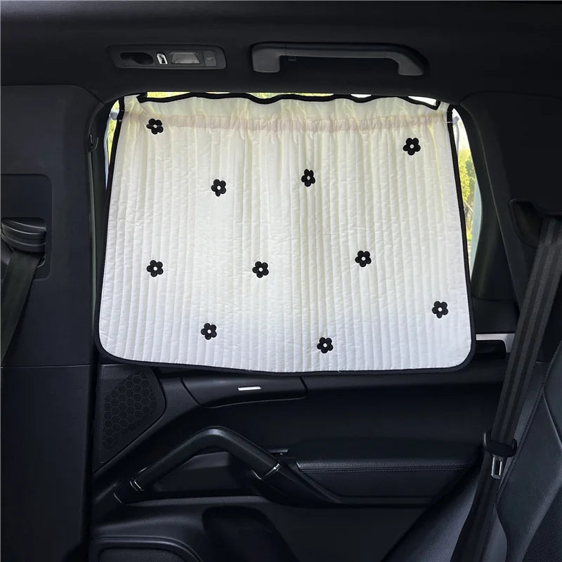 Parasol para ventana de coche de bebé, de algodón grueso bordado con dibujos animados, protección UV, ventosa, cortina deslizante instalada