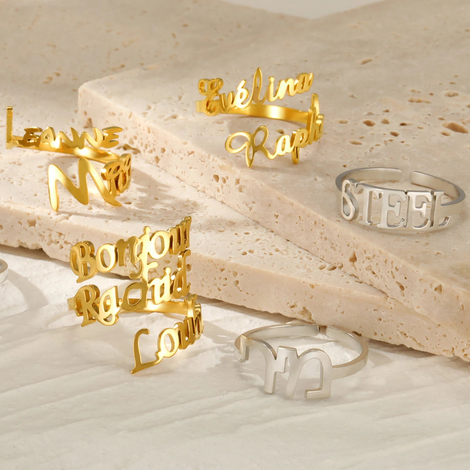Anillo con nombre personalizado para mujeres y hombres, joyería personalizada para dedo, accesorios de acero inoxidable, anillos con múltiples nombres dobles, regalo familiar