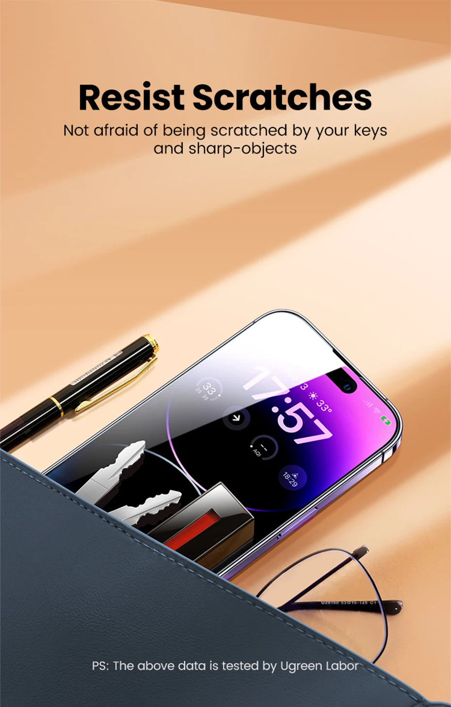 UGREEN 2 uds Protector de pantalla para iPhone 17 16 15 14 13 12 Pro Max vidrio templado para iPhone 16 Plus protectores de pantalla 15pro película