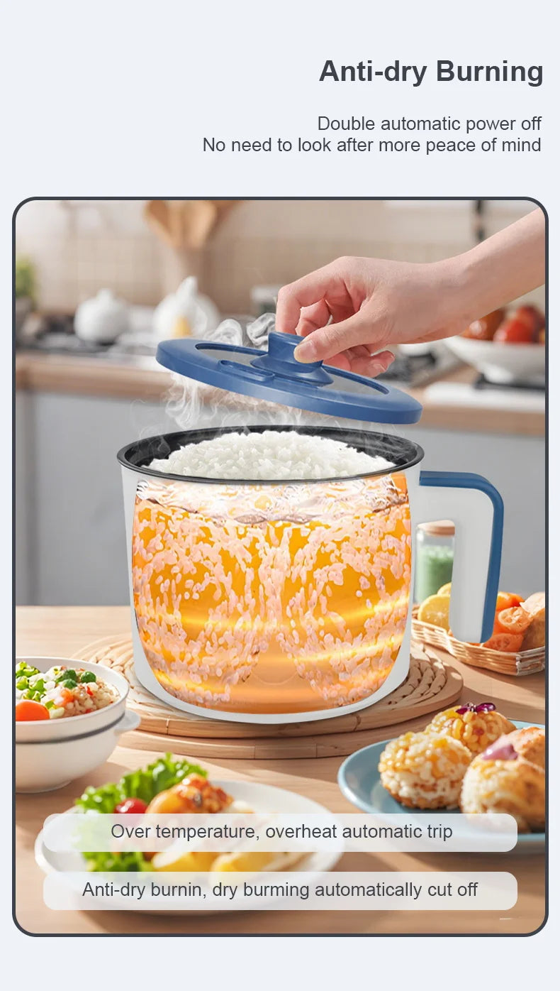 Olla arrocera eléctrica individual de doble capa, Mini cocina automática inteligente para el hogar, enchufe europeo de 220V, multicocina de arroz al vapor P