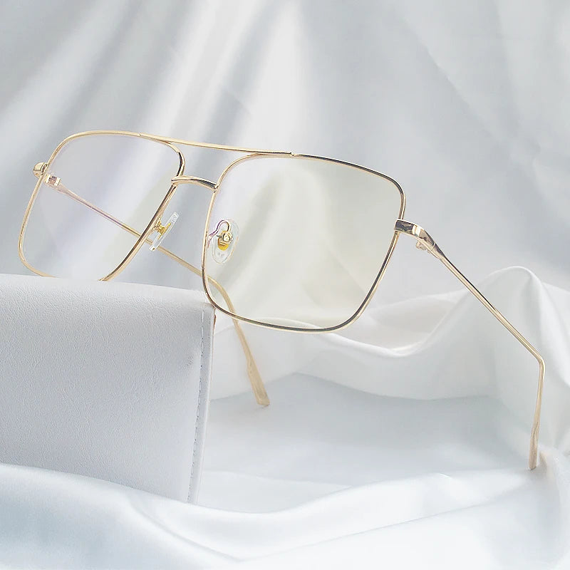 Gafas de Montura Cuadrada Grande, Estilo Vintage Simple, Montura Metálica Extra Grande para Hombre, Gafas de Moda para Mujer, Lentes Transparentes, Gafas Ópticas