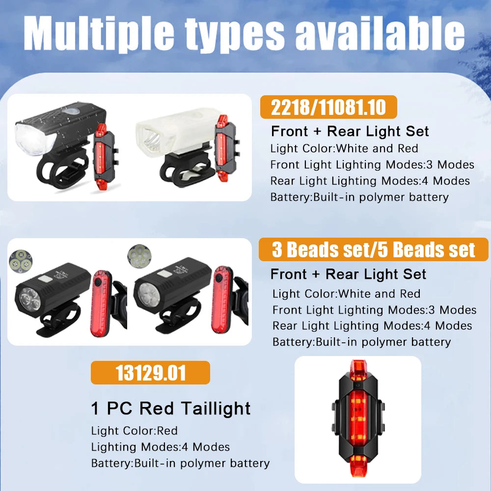 Luz delantera de bicicleta recargable por USB, luz trasera roja, fácil de instalar, 3 modos, accesorios para bicicleta