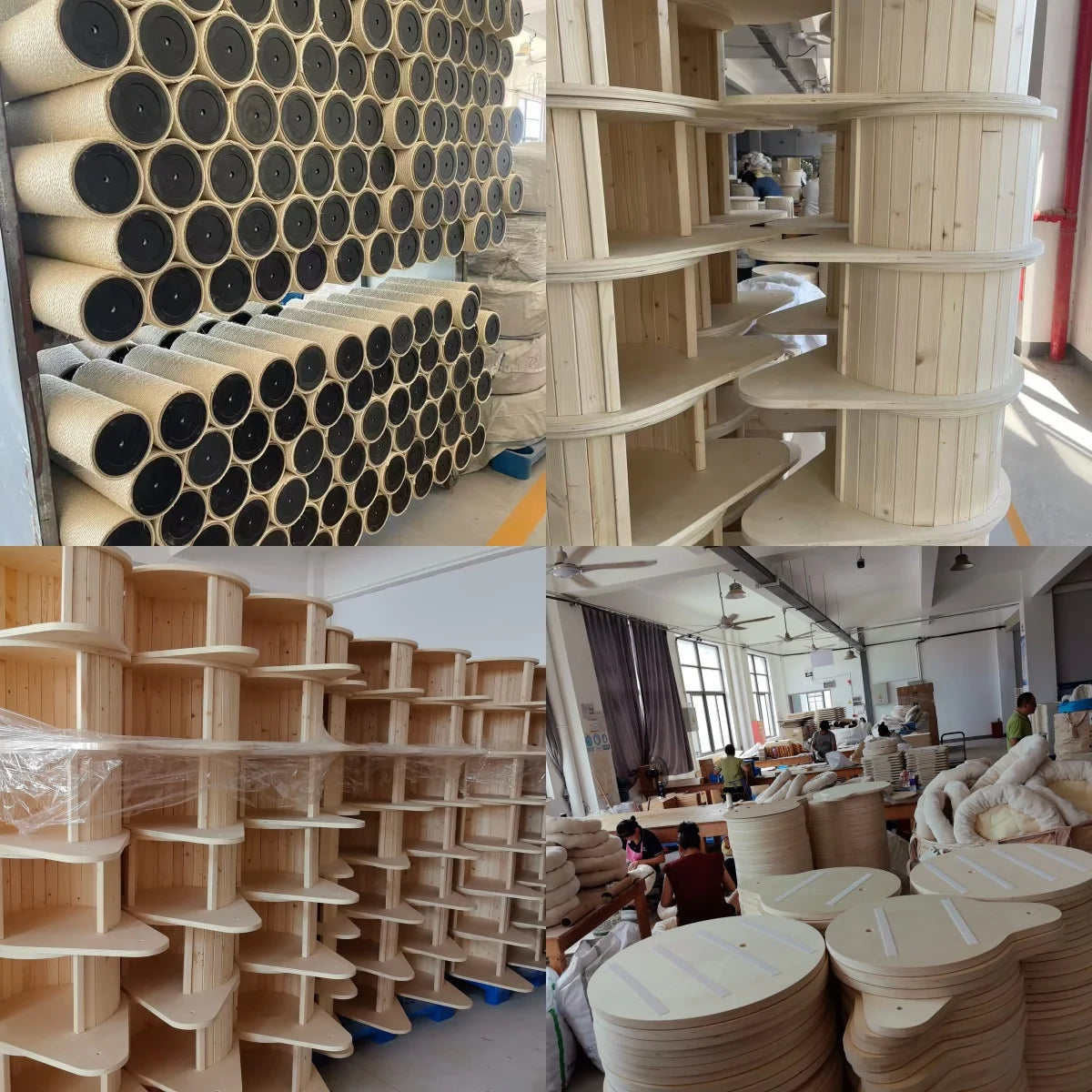 Torre para gatos grande de madera maciza con plataforma de salto multinivel, rascador, juguete y mueble para gatos.