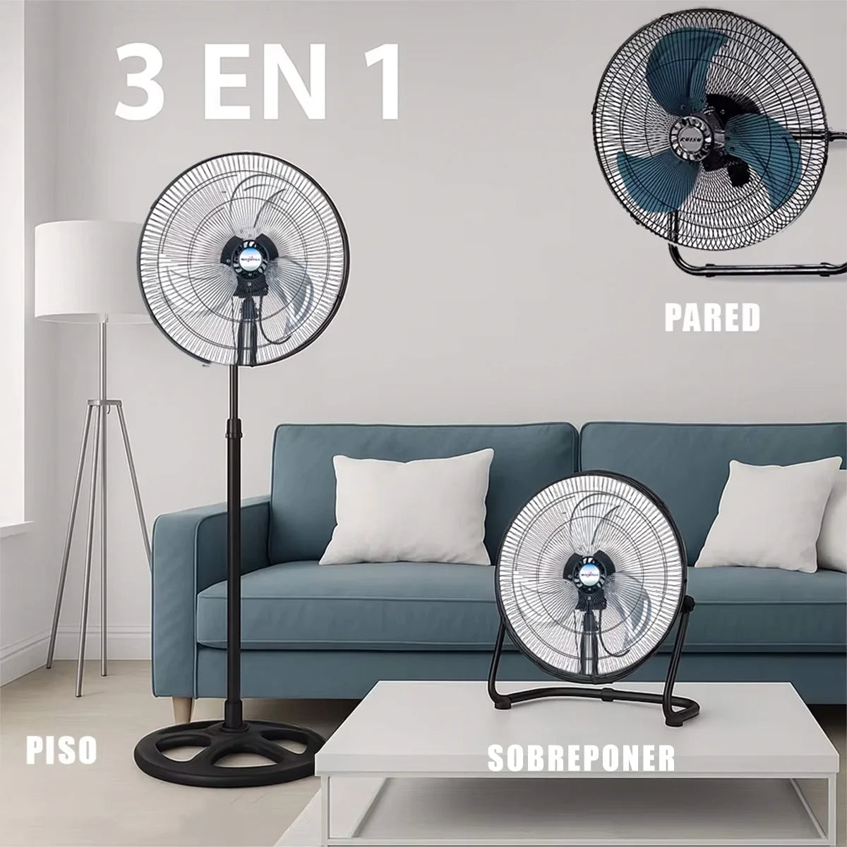 Ventilador Negro 3 en 1 con 3 Aspas Metálicas, 18 Velocidades, Oscilación y Velocidad Regular   Ventilador Silencioso de Bajo Consumo con Temporizador y Programación Ajustable