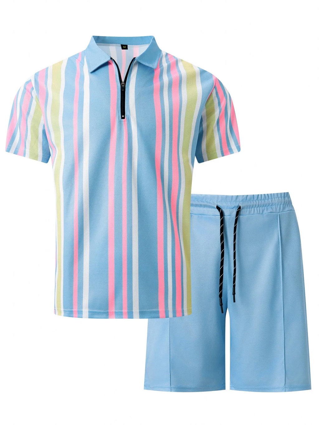 NOVEDAD DE VERANO 2025, pantalones cortos informales de manga corta a rayas para hombre, traje deportivo informal de dos piezas para hombre