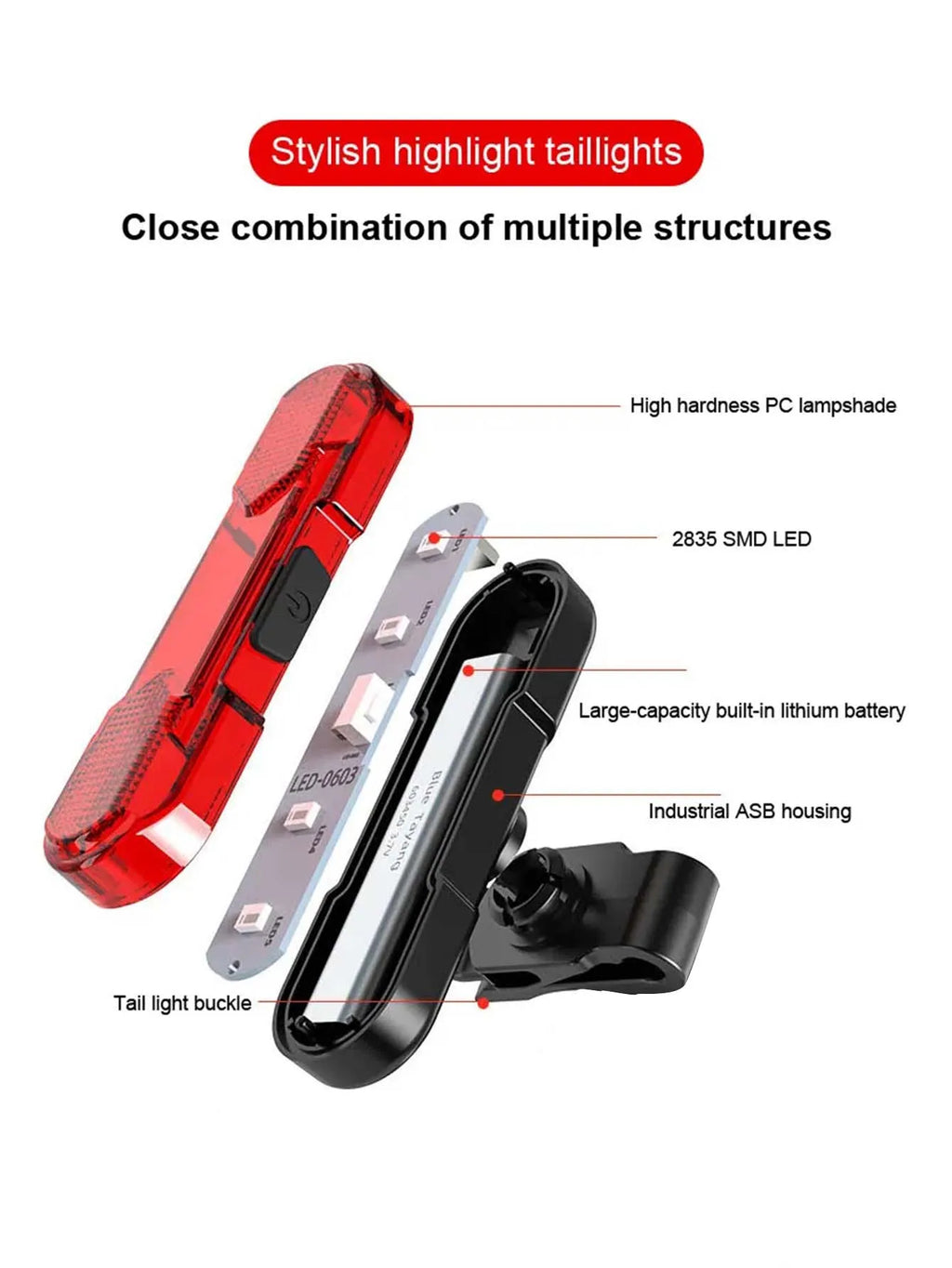 Luz Trasera LED USB para Bicicleta, Impermeable, Luz de Advertencia Trasera para Bicicleta, Luz Trasera de Seguridad para Ciclismo, Accesorios para Bicicleta de Montaña y Carretera